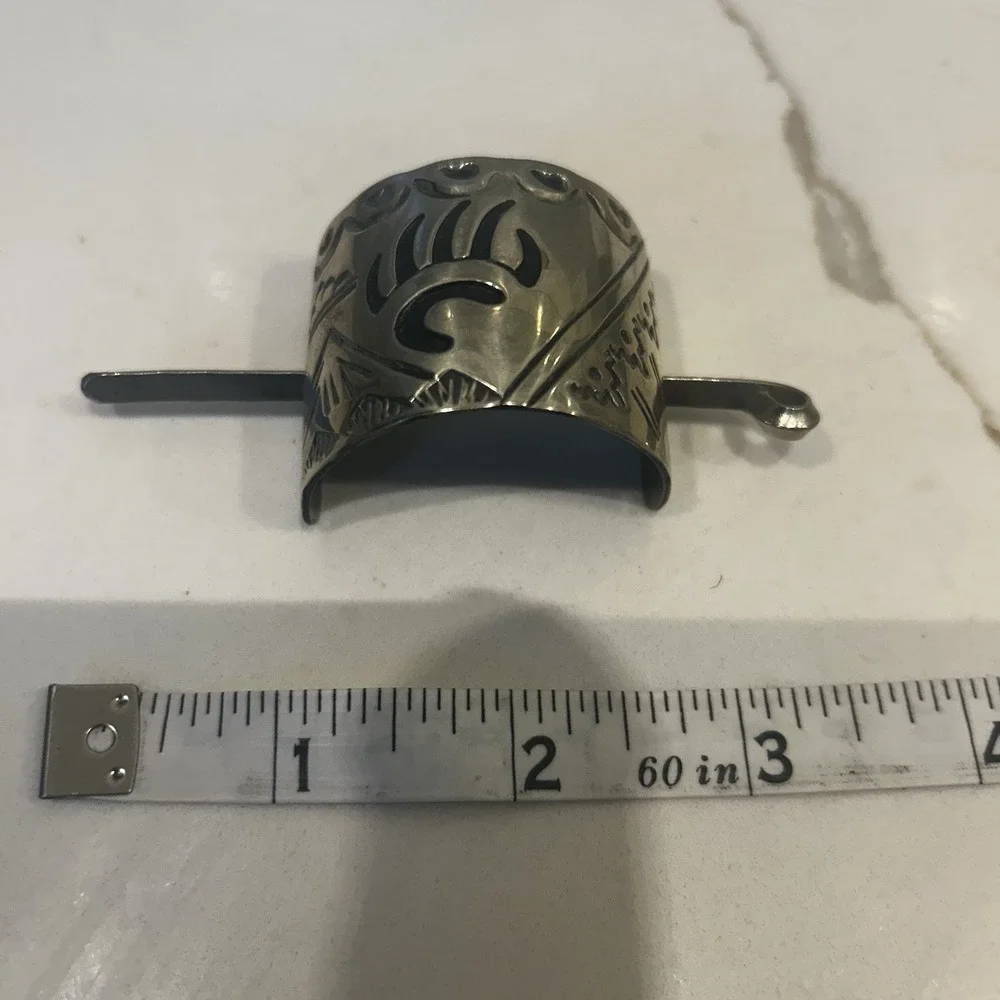 Leander Nezzie (LN) Native American silver hair pin cuff barrette Vintage Navajo